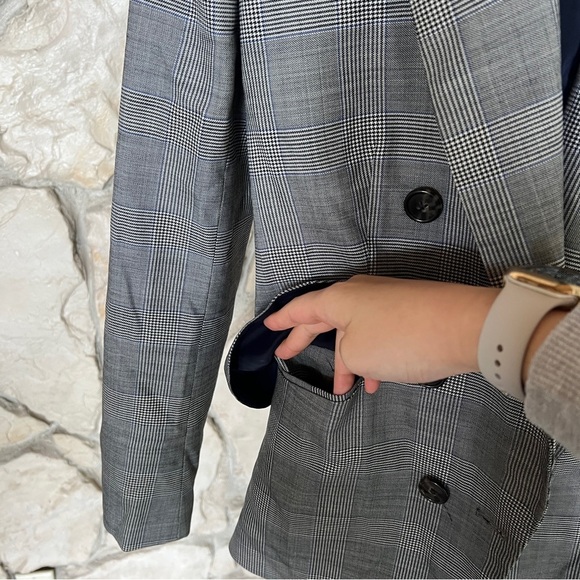 J Crew Wool Glen Plaid Ruffle Pocket Blazer in Classic Gray - Picture 5 of 13